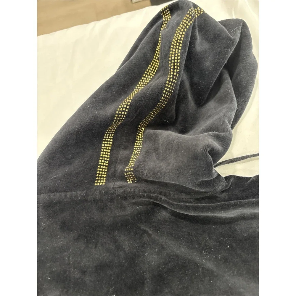 BCBGMAXAZRIA  Velour Rhinestone Full Zip Hoodie Jacket Bling Black Med